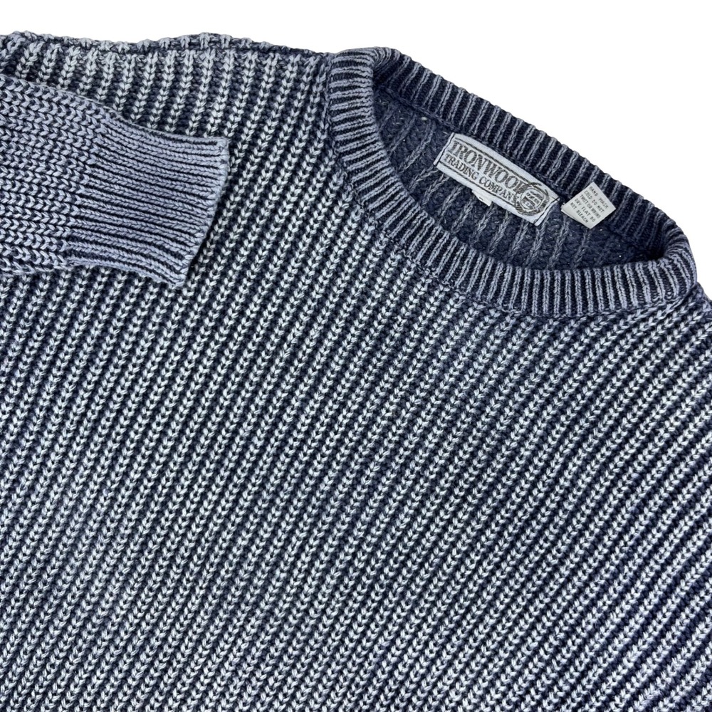 Ironwood Trading Company Sweater Mens Large Blue Shaker Knit Grandpa Core VTG